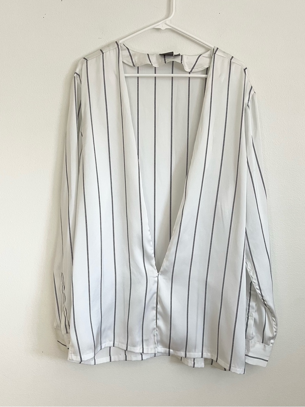 ASOS Open Front Long Sleeve Top Chain Stripe L Minimalist Chic Office Core